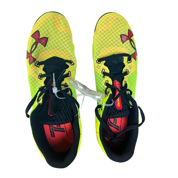 Under Armour Unixes Sprint Spikes Shoes Neon Yellow/Red Size Mens 11.5/Womens 13 - Picture 11 of 13